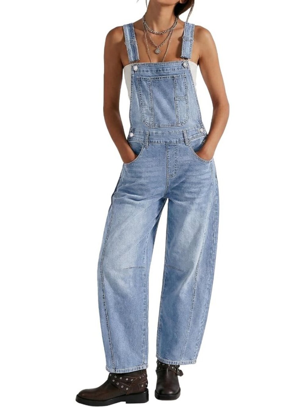 Stylish Women's Denim Overalls - Baggy Loose Fit, Adjustable Straps, Stretchy